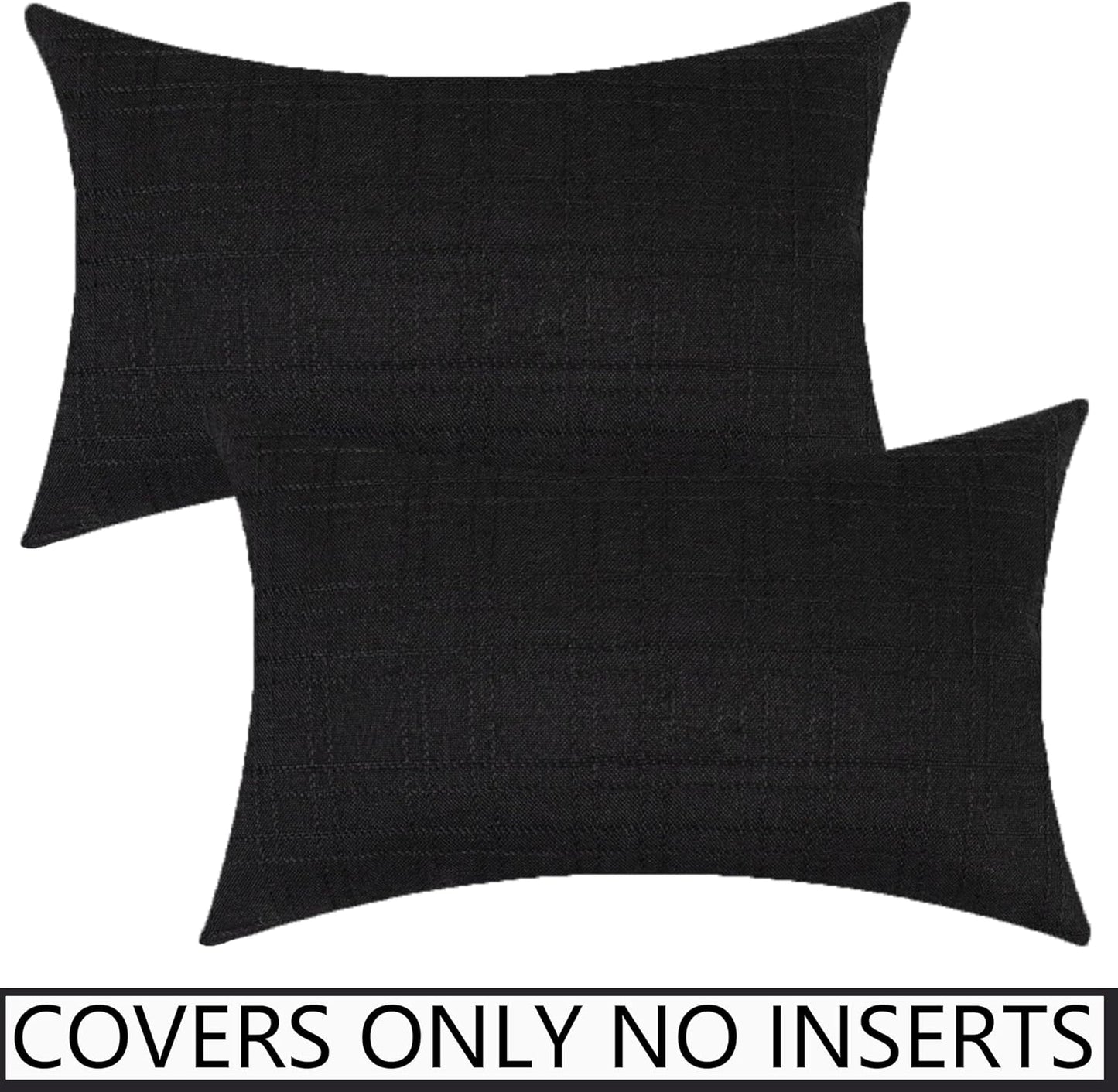 UGASA Outdoor Throw Pillow Covers - Waterproof Plaid Texture | Set of 2, 12x20 Inch, Black for Patio & Garden