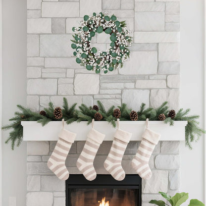 WSTPUPU Artificial Winter Wreath 22inch Christmas Wreaths for Front Door White Berry Wreath with Eucalyptus Leaves Pine Needles White Berries for Xmas Wall Farmhouse Window Winter Holidays