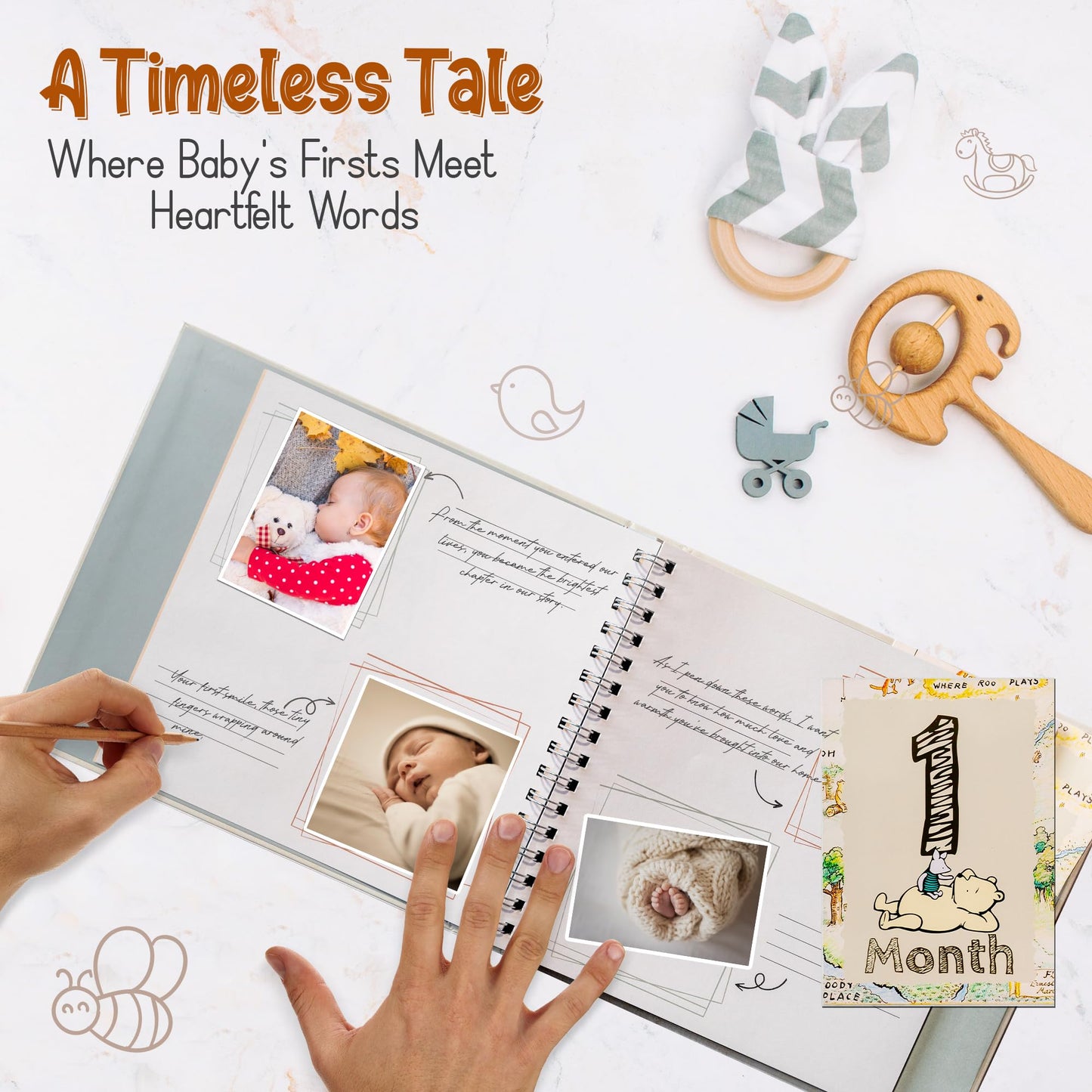 Baby Book Keepsake Memory Book (9.5”x8.5”), Hardcover Album w/Enclosed Spiral Binding, Baby Photo Albums w/Winnie the Pooh Graphics & Milestone Cards, Scrapbook Album