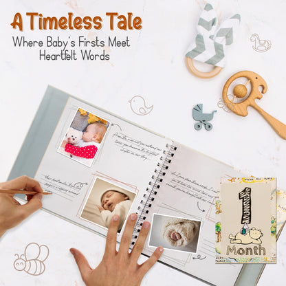 Baby Book Keepsake Memory Book (9.5”x8.5”), Hardcover Album w/Enclosed Spiral Binding, Baby Photo Albums w/Winnie the Pooh Graphics & Milestone Cards, Scrapbook Album