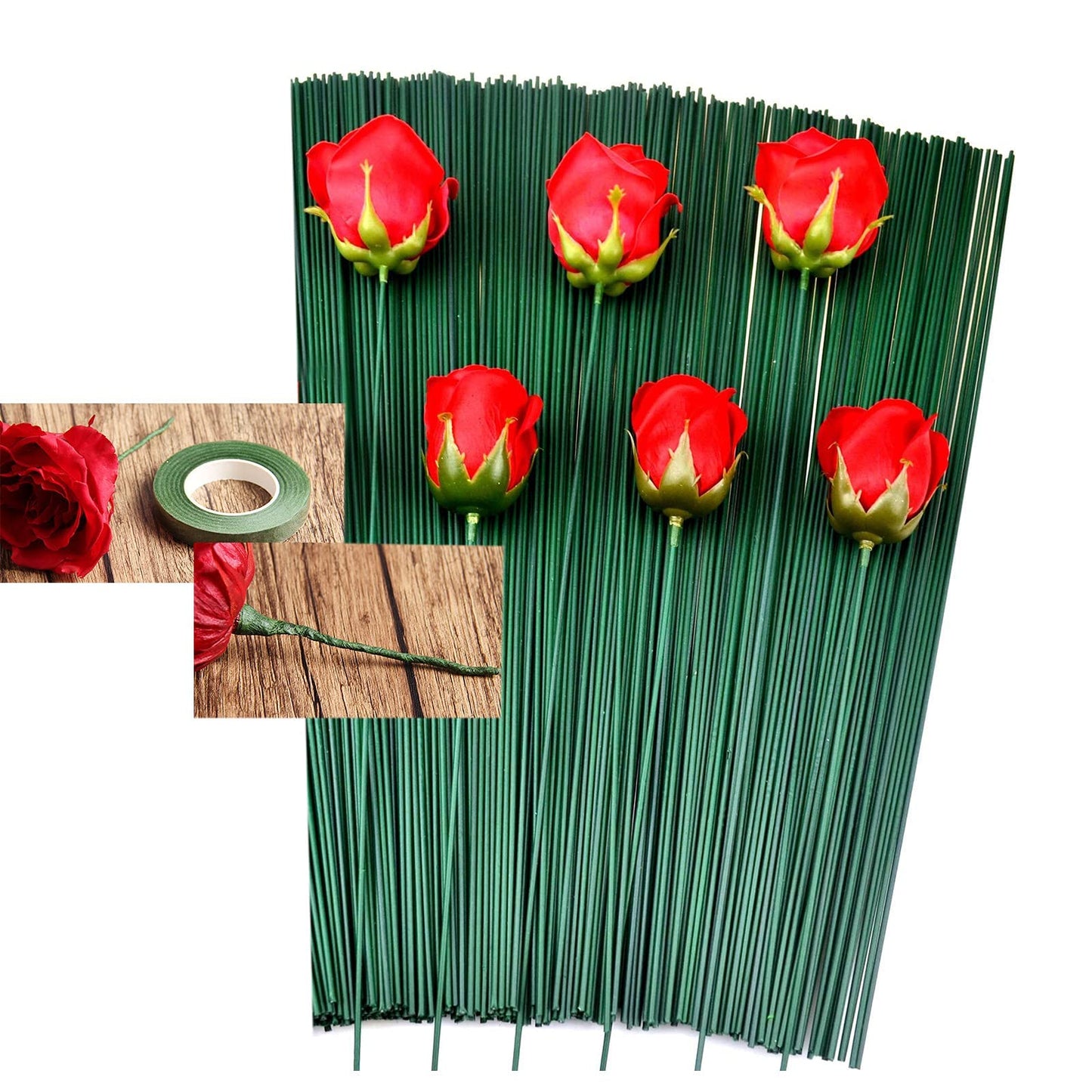 Arlai Floral Arrangement Kit - Floral Tools 5 Rolls Flower Paper Tape with 50 Pcs 16" Floral Stem Wire for Floral Arrangement Artificial Bouquet Stem Wrap Florist