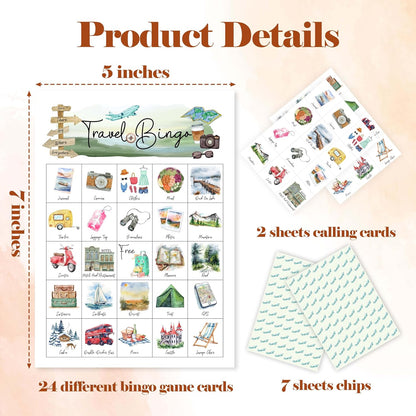 Fahdatzh -05, Travel Games Bingo Cards, Journey Theme Bingo Game, Trip Game for Family Friends Large Multiplayer Group