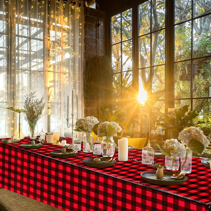 Breling Christmas Buffalo Plaid Table Cover, Red and Black Lumberjack Checkered Tablecloth, Disposable Tablecloth for