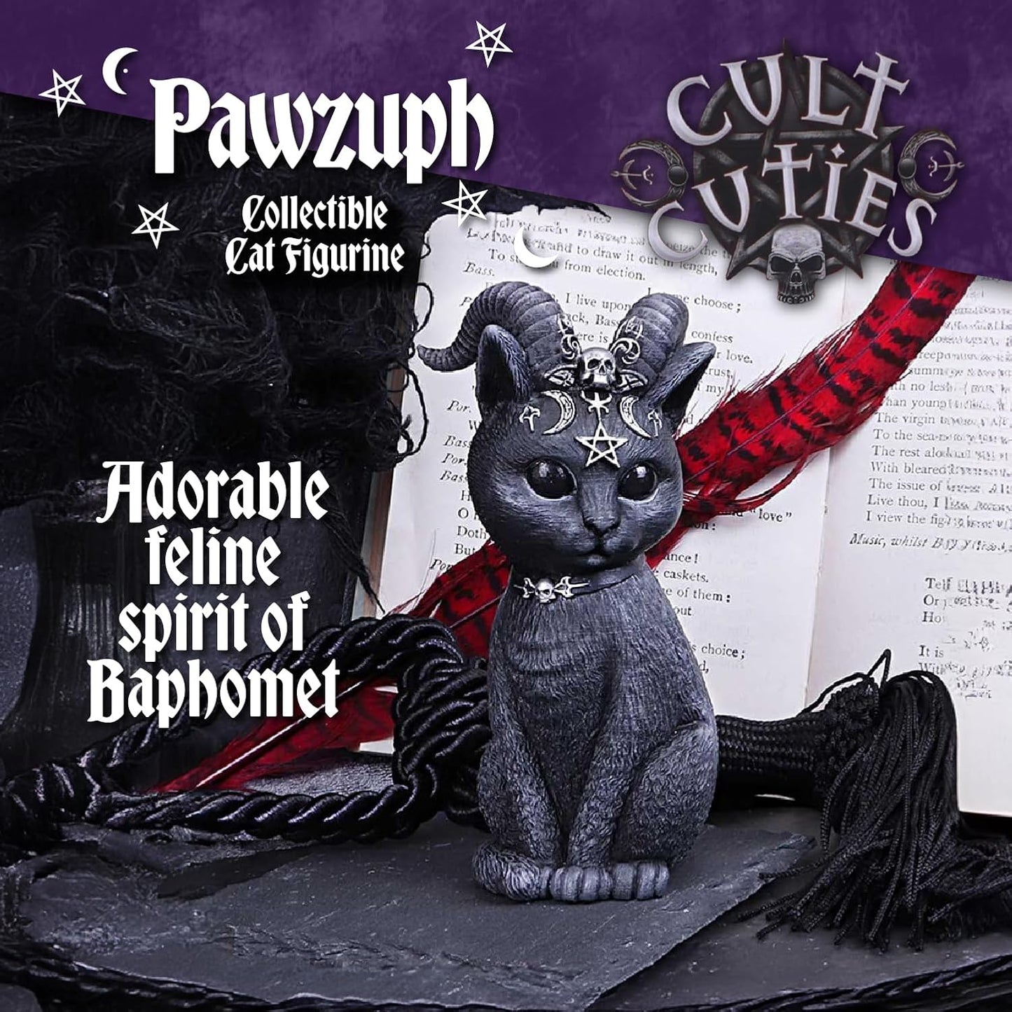 Nemesis Now Figurine Decor, Detailed Hand-Painted Polyresin, Black - Pawzuph Horned Gothic Satanic Cat