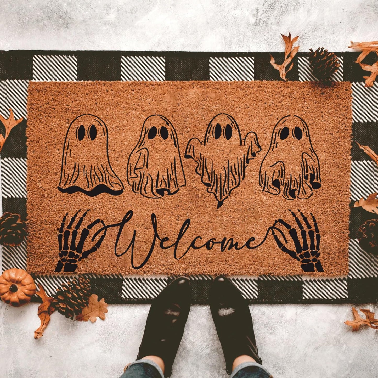 Halloween Stencils for Door Mats Large Halloween Doormat Stencils Skeleton Boo Spooky Ghost Stencil for Door Mat Wood Sign Fabrics DIY Crafts Decor