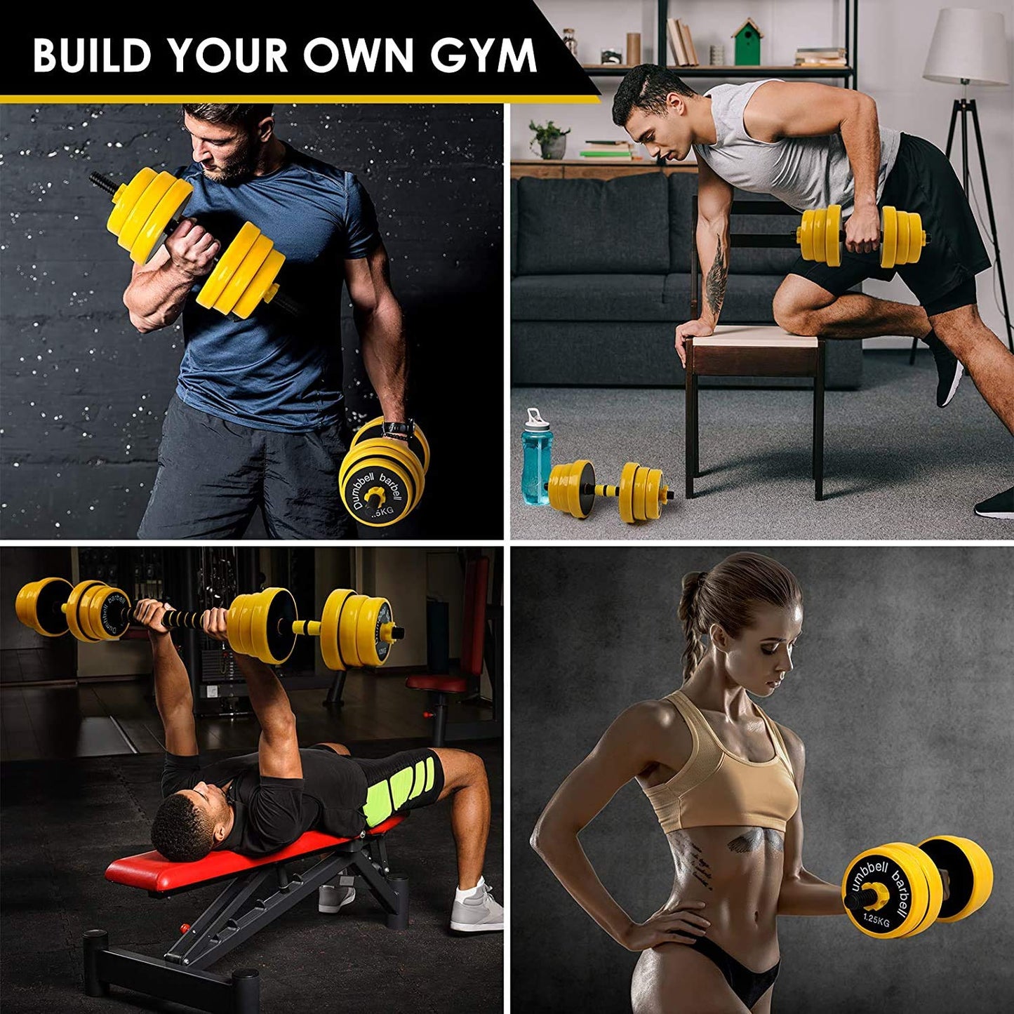 FUXION Adjustable Dumbbell Barbell, 22/44/66 lbs 3-in-1 Sets, Non-Slip Neoprene Hand Weights for Home Gym Yoga Pilates Workout