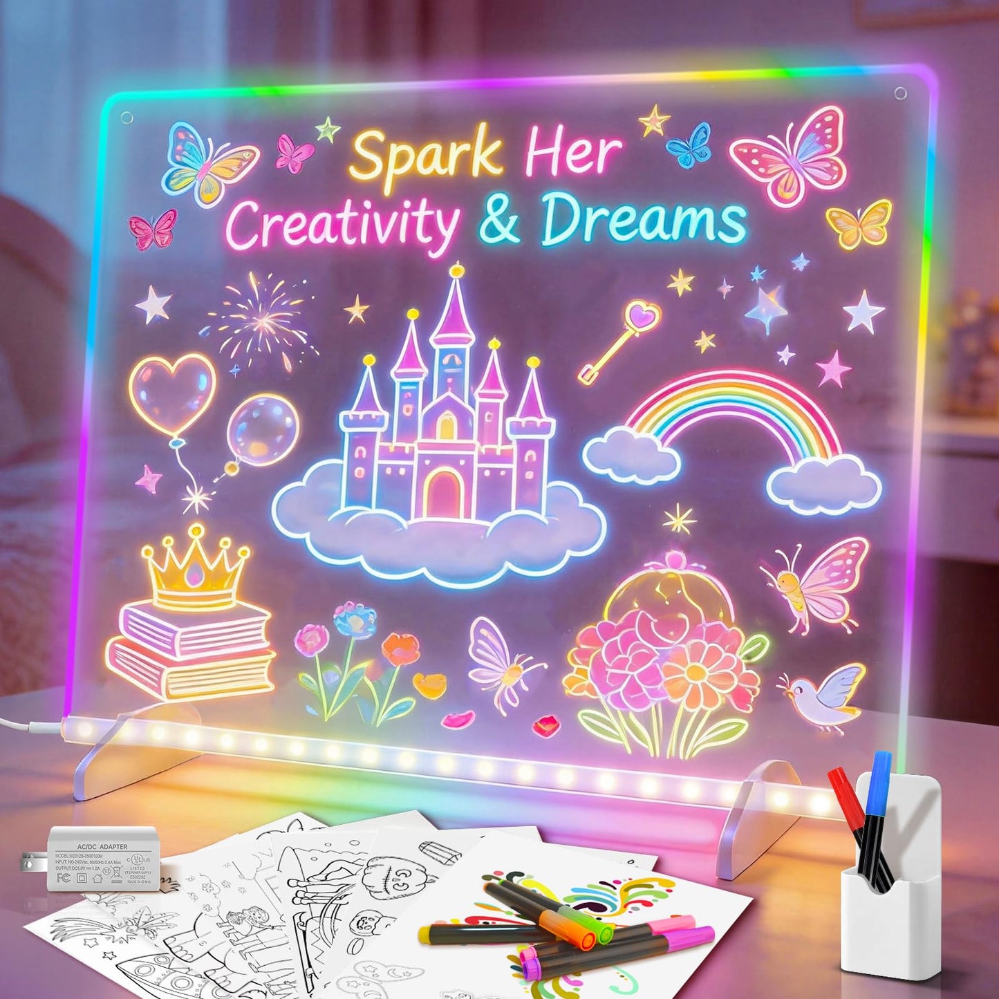 Lumiboard Led Drawing Board with 8 Colors, 13"x10" Acrylic Dry Erase Board with 13 Light Effects, Glow Doodle Board Gifts for Kids for Easter Halloween Christmas Birthday Gifts Presents