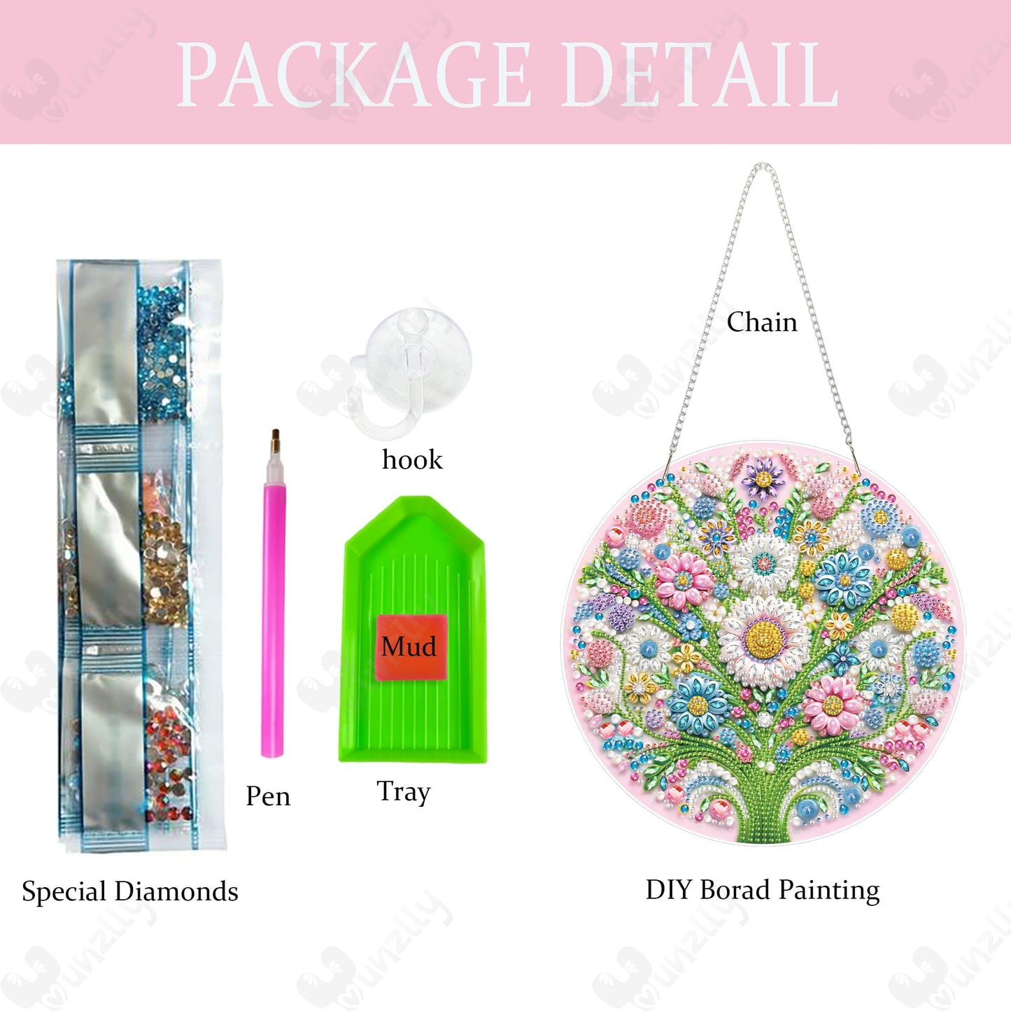 Yunzlly DIY Hanging Diamond Art Pendant Kit, Special Crystal Double Sided Diamonds Painting Ornament Kit for Adults, Acrylic Gem Painting Board for Window&Door&Wall (Flower)
