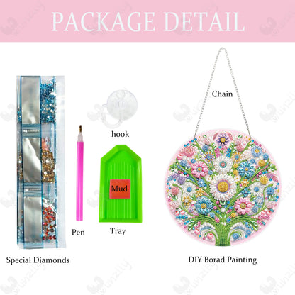 Yunzlly DIY Hanging Diamond Art Pendant Kit, Special Crystal Double Sided Diamonds Painting Ornament Kit for Adults, Acrylic Gem Painting Board for Window&Door&Wall (Flower)