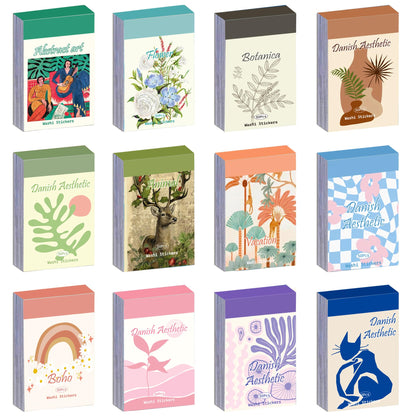 12 Sets 600 Sheets Washi Stickers for Journaling, Boho, Abstract, Vintage Scrapbook Sticker Set for Bullet Journal Art Diary Card Craft Gifts Planner Notebook