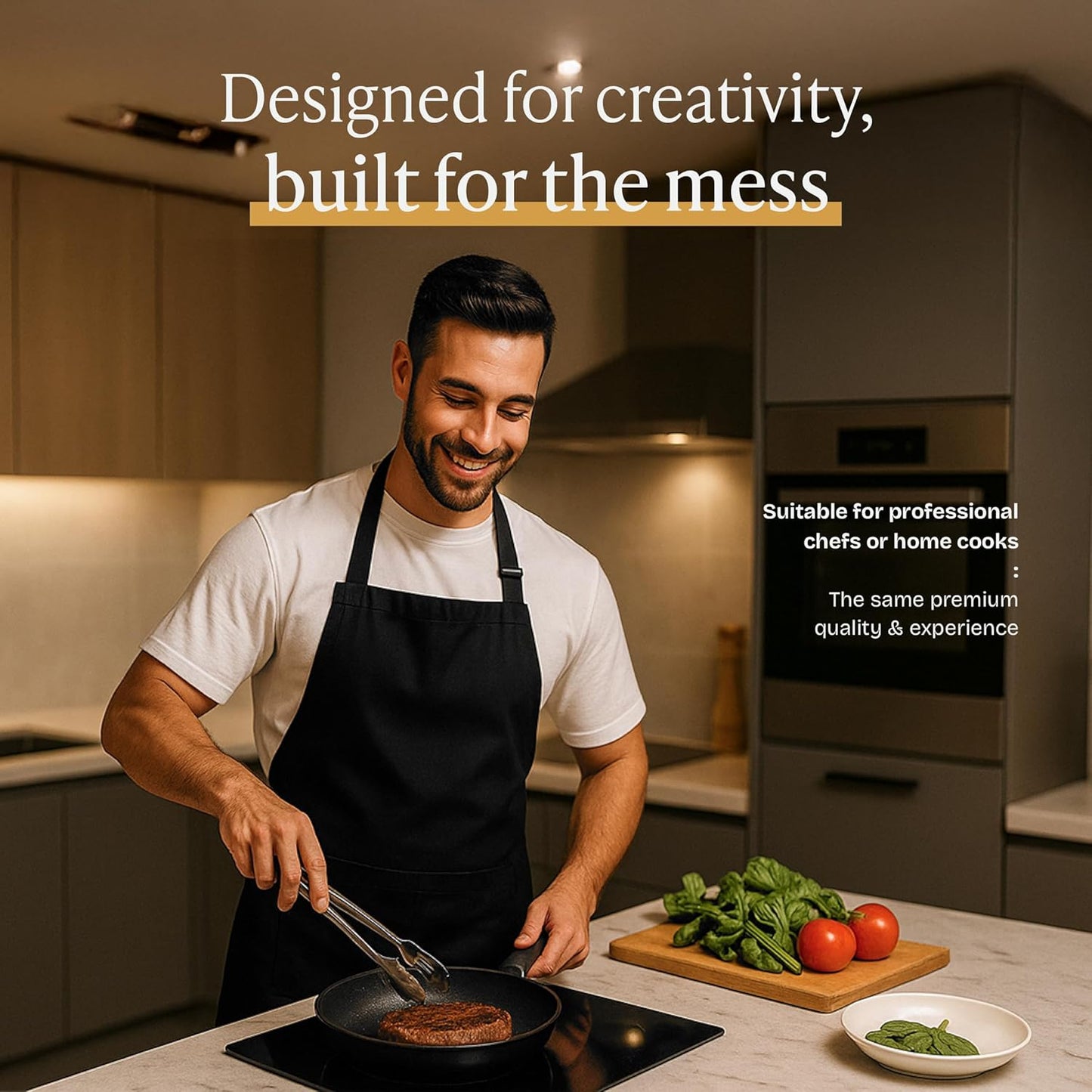 Will Well Chef Apron for Men and Women, 33" x 27" Large with 38" Waist Ties, Durable with 2 Spacious Pockets