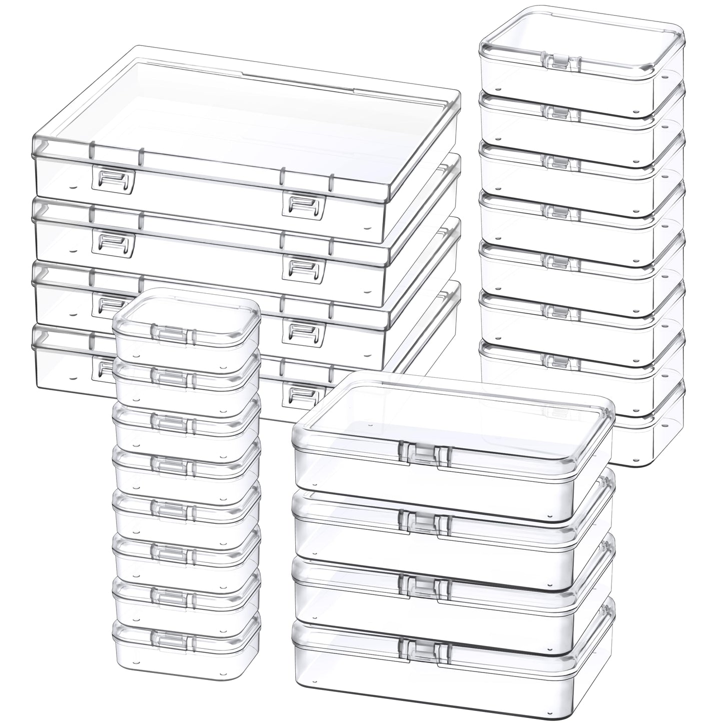 Mauproy 24 Pack Mixed Sizes Small Plastic Storage Containers, Mini Rectangular Small Items Organizer Boxes with Hinged Lids and Labels for Craft Jewelry Beads