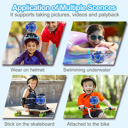 PROGRACE Kids Waterproof Camera for Kids Action Video Digital Camera 1080 HD Toy Cameras for Boys Birthday Christmas New Year Gifts, Blue