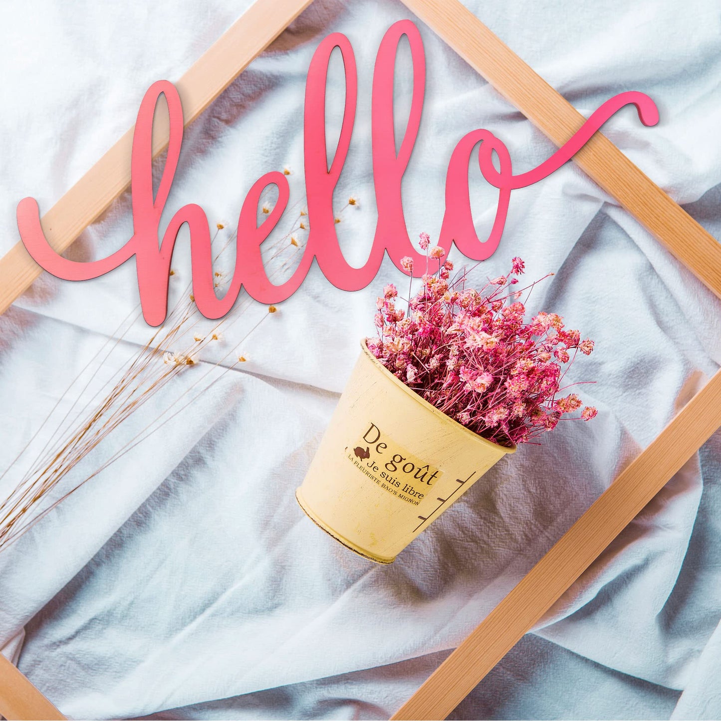Joyavo Welcome Hello Unfinished Wooden Letters Wood Cutout Signs for Wreath Blank Decorative Word Signs for Crafts/Painting/Wall Decor/Letter Board/DIY (5PCS)