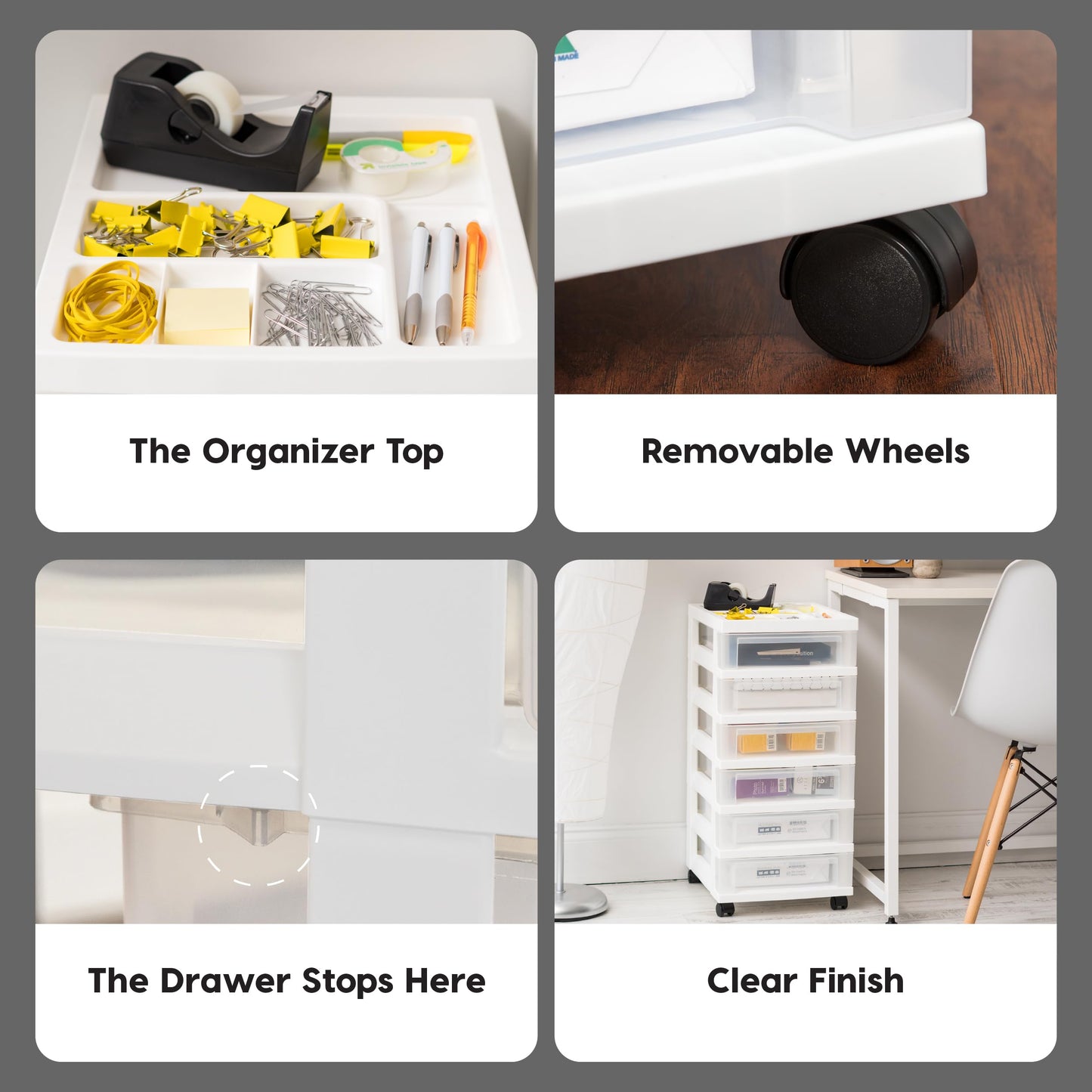 IRIS USA Plastic Drawer Storage Organizer Rolling Cart, with Wheels Casters, 6-Drawers, for Classroom Art Craft Supplies Dresser Closet Bathroom Laundry Room, White/Clear