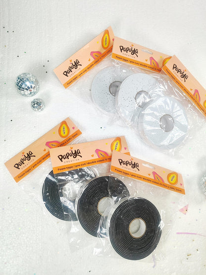 Papaya Pack Pre-Cut Double Sided Foam Tape, 0.75 Inch x 10 Feet, 2mm (Black&White)