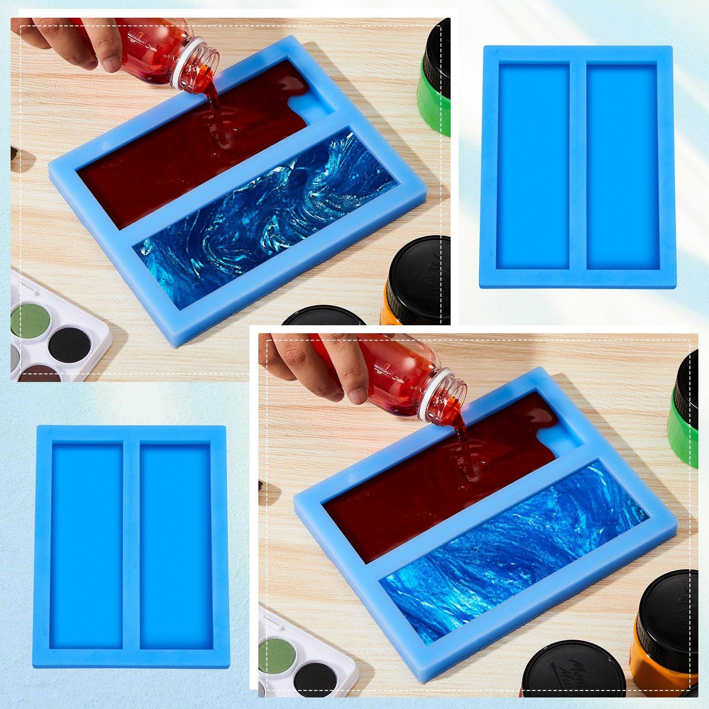 Tessco 2 Pieces Double Cavity Silicone Knife Scale Mold Casting Resin Knife Mold for Bottle Stopper DIY Craft Making Supplies, 0.4 x 2 x 6 Inches, Blue