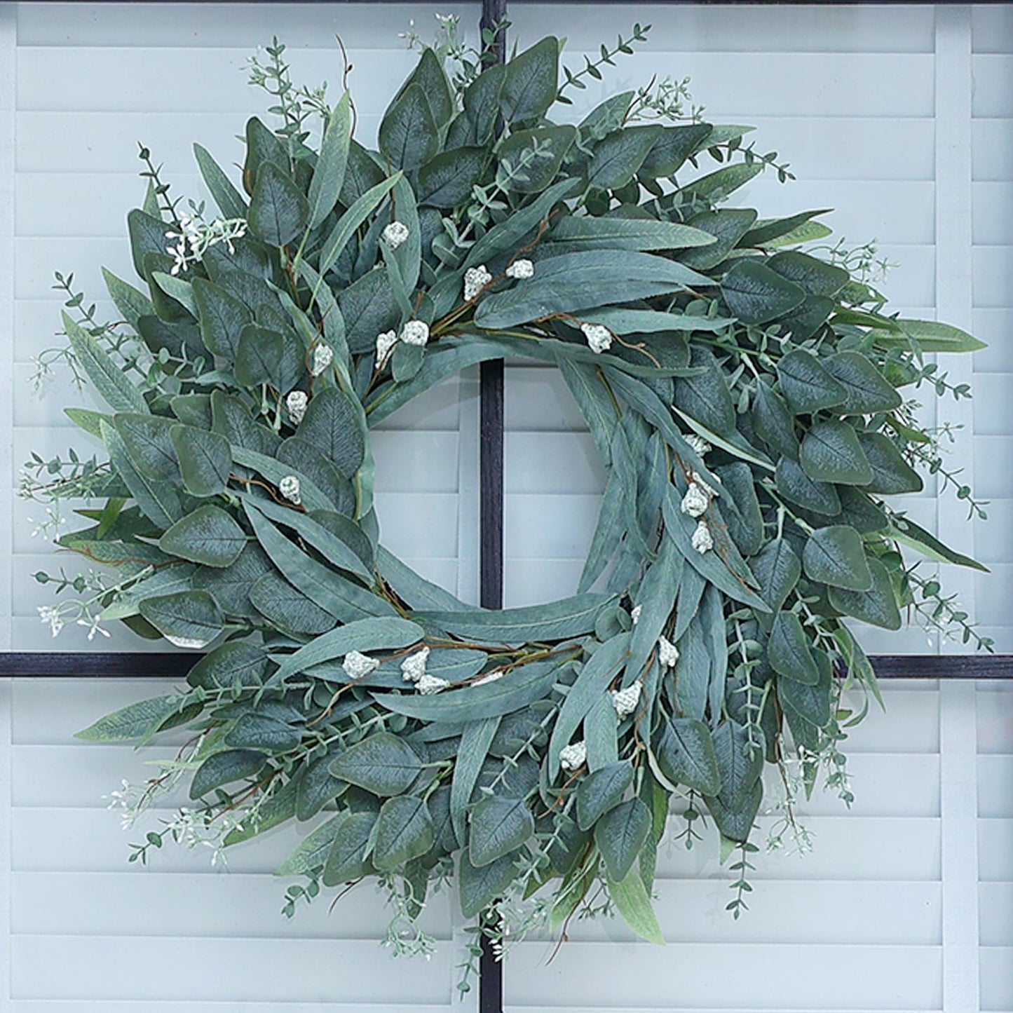 26" Eucalyptus Wreath for Front Door - Large Artificial Greenery Outdoor Wreath for Porch, Window,Farmhouse,Home,Holiday,Hanging Decor- Spring, Summer, Fall, All Seasons (Green)