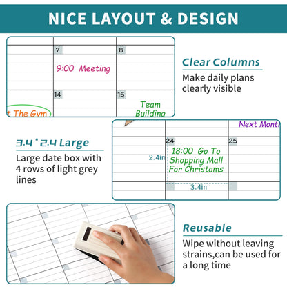 Large Dry Erase Calendar for Wall - Undated 3 Month Wall Calendar, 28" x 40"(Vertical), Wall Calendar Dry Erase for Home, Office, Classroom