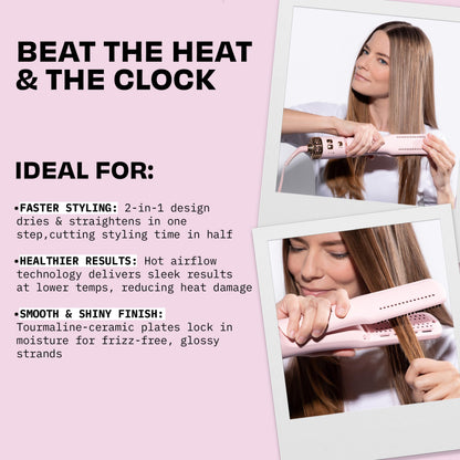 FoxyBae All-in-One Hair Styler - Ceramic Oval Barrel Blow Dryer Brush (75mm) for Drying, Curling, Volumizing & Straightening Hair [Party Pink]