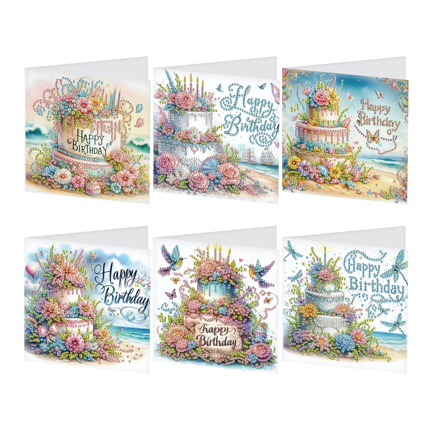JISHSHAY 6 PCS Diamond Painting Happy Birthday Cards Flower Cake Diamond Art Greeting Cards with Envelopes Gem Art Gem Painting Embroidery Kit Mosaic Kits for Adults with Special Shape Drills