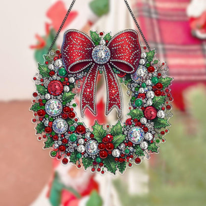 BAYUNOE DIY Hanging Diamond Pendant Christmas Design Diamond Art Painting Ornament Double Sided Pattern Single Sided for Window Wall Door Decor Home Garden-Christmas Wreath