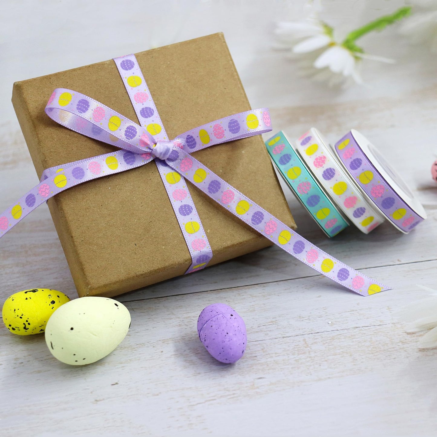 YERELO Easter Ribbon, 54 Yards 3/8'' Size 6 Yard x 9 Roll Ribbons Gift Wrapping Ribbon Hair Bow Wreath Making for Easter DIY Craft Party Decoration