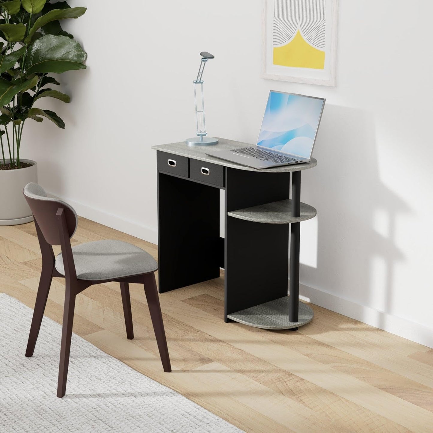 Furinno Go Green Home Laptop Computer Desk/Table with 2 Drawer Bins, French Oak Grey/Black