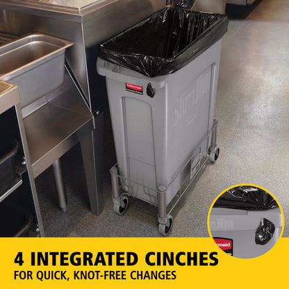 Rubbermaid Commercial Products Slim Jim Plastic Rectangular Trash/Garbage Can with Venting Channels, 23 Gallon, Gray