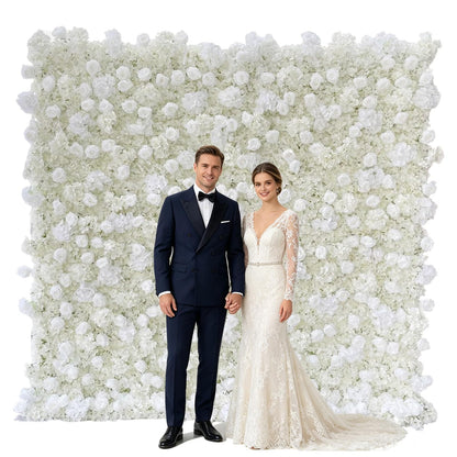 5D Artificial White Realistic Rose wall Backdrop, 8×8ft,Artificial Flower wall Panel. Easy to Install and Store, Reusable. Perfect for Weddings, Birthday Parties, and Home Decoration. with Stand