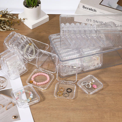 YELARXI Acrylic Jewelry Box Organizer, Bead Organizer with 12Pcs Small Boxes Clear Bead Storage Portable - Fitting for (Travel/DIY Jewelry/Earrings) 1Set & 9.5"x4"x4" & Transparent