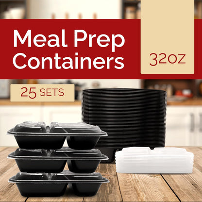 Reli. Meal Prep Containers 32 oz (25 Pack), 2 Compartment Reusable Plastic Containers for Food, Microwave Safe