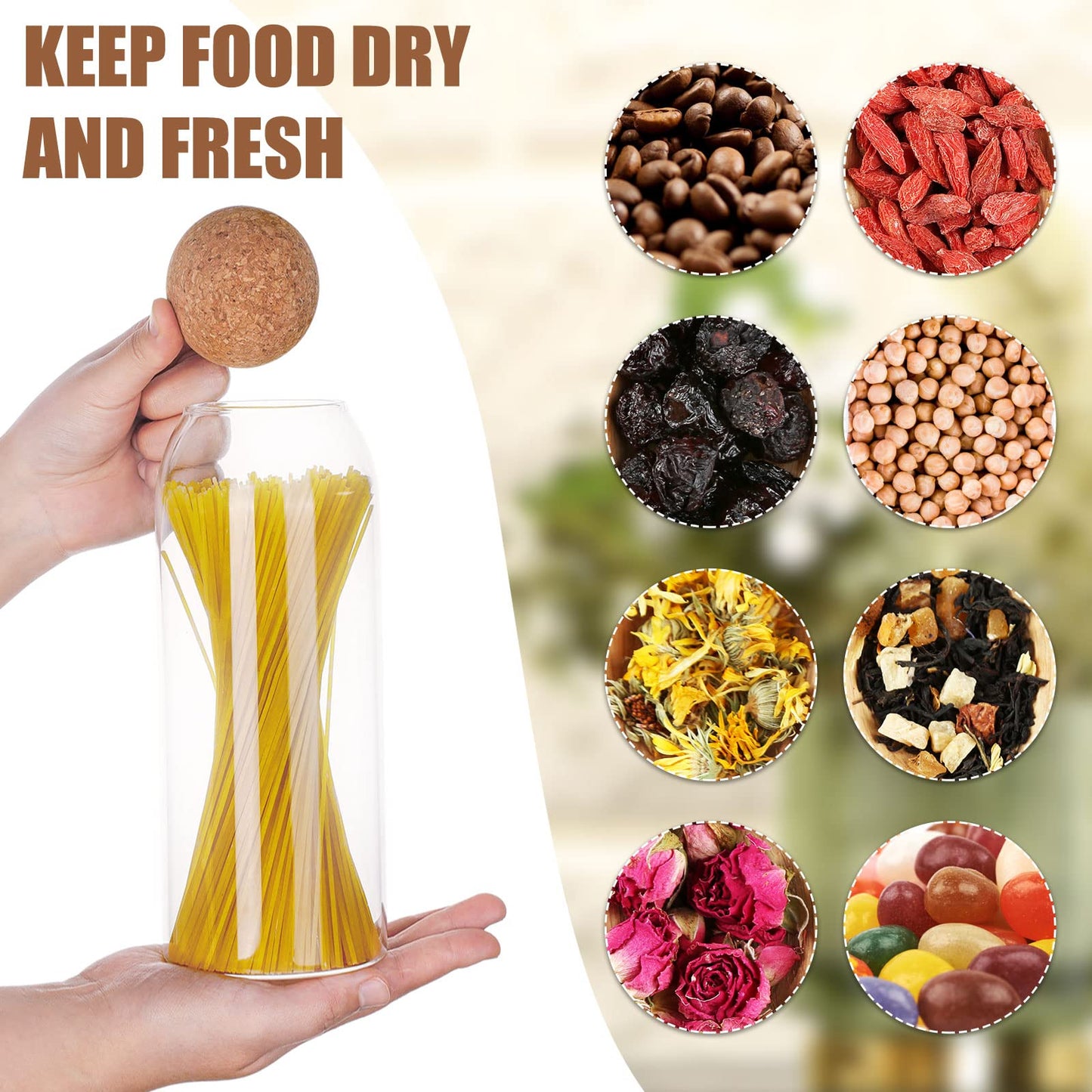 Cunhill 3 Pcs Glass Jar with Ball Cork Lid Decorative Round Bottle Sealed Canister Jar Storage Container Organizer with Airtight Wooden Lid for Food Coffee Bean Candy Biscuits Spice(1300 ML/ 44 Oz)