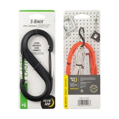 Nite Ize S-Biner Plastic Dual Carabiner - Durable Dual Carabiner with Wire Gate Closure for Organizing Keys & Keychain Attachments - Size 6, Black (4 Pack)