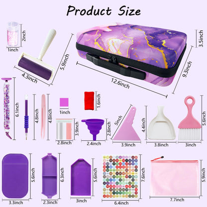 Muzagroo Art Diamond Painting Storage Containers, Diamond Art Storage Case with Accessories and Tools, Portable Shockproof 60 Slots Organizer Case for Diamond Painting Kits M (Purple)