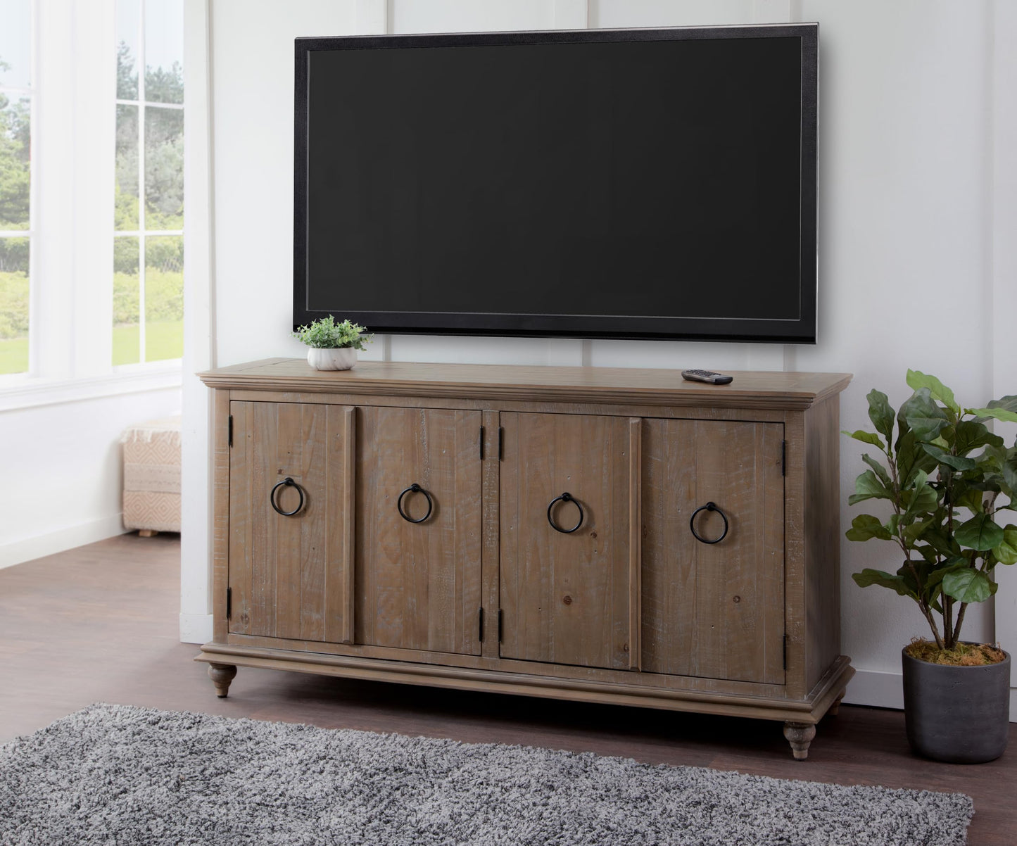 Martin Svensson Home Garden District TV Stand Credenza 100% Solid Wood, Driftwood Brown