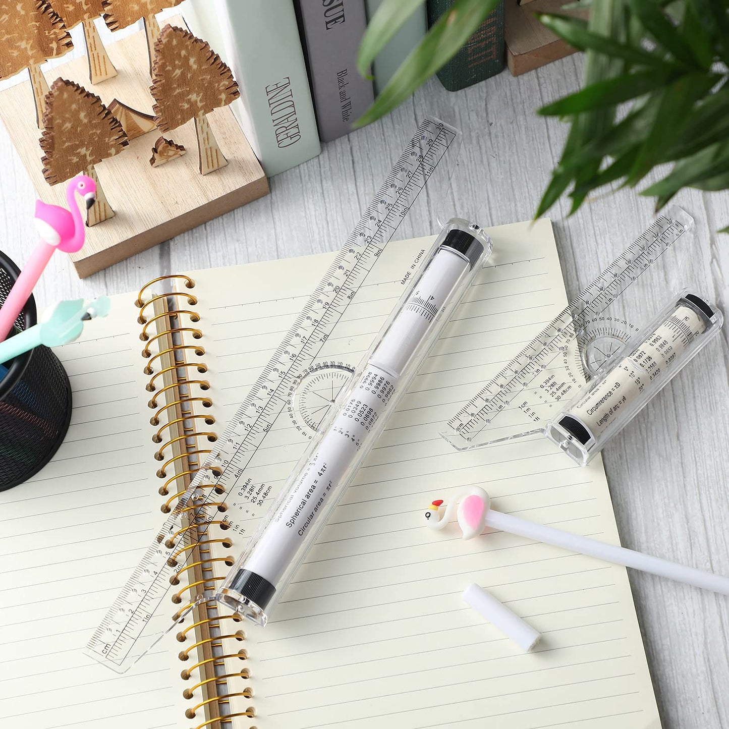 Frienda 2 Pieces Plastic Measuring Rolling Ruler Drawing Parallel Multifunctional Drafting Ruler for Architect Office Math(6 Inch, 12 Inch)