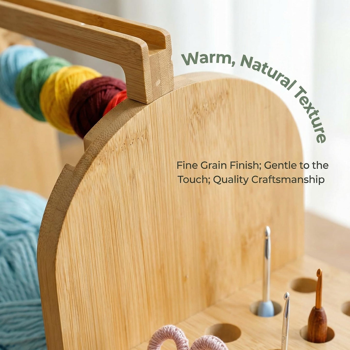 Wooden Yarn Holder with Phone Stand & Handy Tool Slot – Portable Yarn Spinner and Detachable Organizer Box for Crocheting, Knitting Projects and Yarn Storage