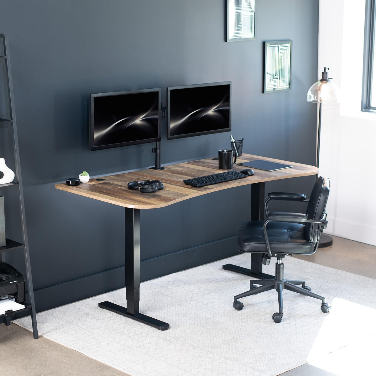 VIVO Electric 63 x 32 in Dual Motor Standing Desk, Memory Height Adjustment, 2B Series, Reclaimed Wood Top Black Frame, DESK-KIT-2B1P