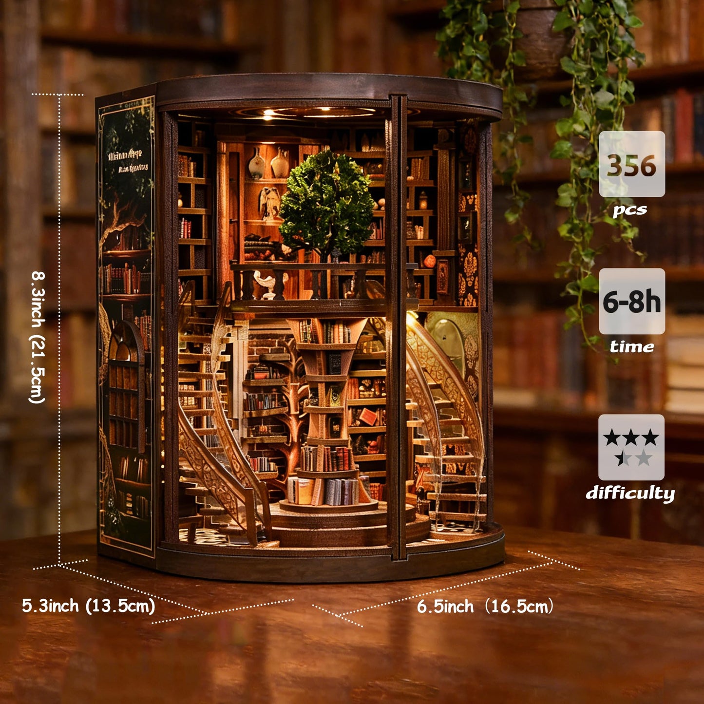 DIY Book Nook Kit with LED Lights | 3D Puzzles for Adults & Teens, Miniatures and Model Building Kits for Bookshelf Decor, Relaxing & Unique Gift for Craft Lovers | Wisdom Library