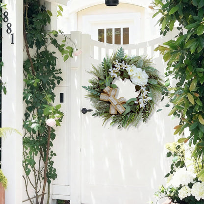 Petalivebioom 22 Inch Lace Bow Eucalyptus Front Door Wreath, Artificial Elegant Greenery Wreath, Weather Resistant Farmhouse Outdoor Indoor Porch Wall Wedding Home Decor