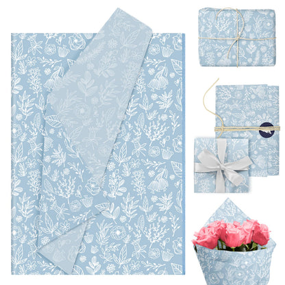 Generic 100 Sheets Dusty Blue Wildflower Tissue Paper Floral Gift Decorative Wrapping Paper Botanical Flower DIY Art Craft Tissue for Packaging Spring Wedding Birthday, 13.7 x 19.6 in