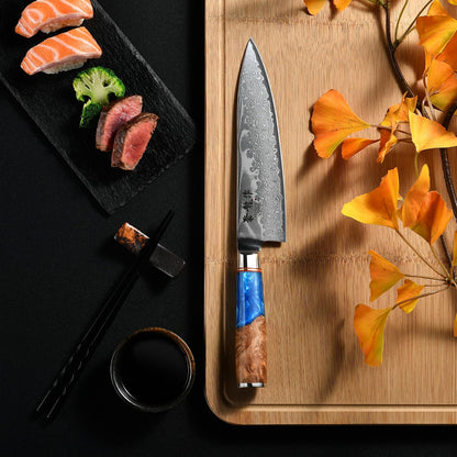 ATUMURYOU Japanese Chef Knife, 8 Inch Damascus Kitchen Knife with VG10 Steel, Ultra Sharp Professional Cooking Knives with Resin Wood Handle, Perfect Father Day Gifts