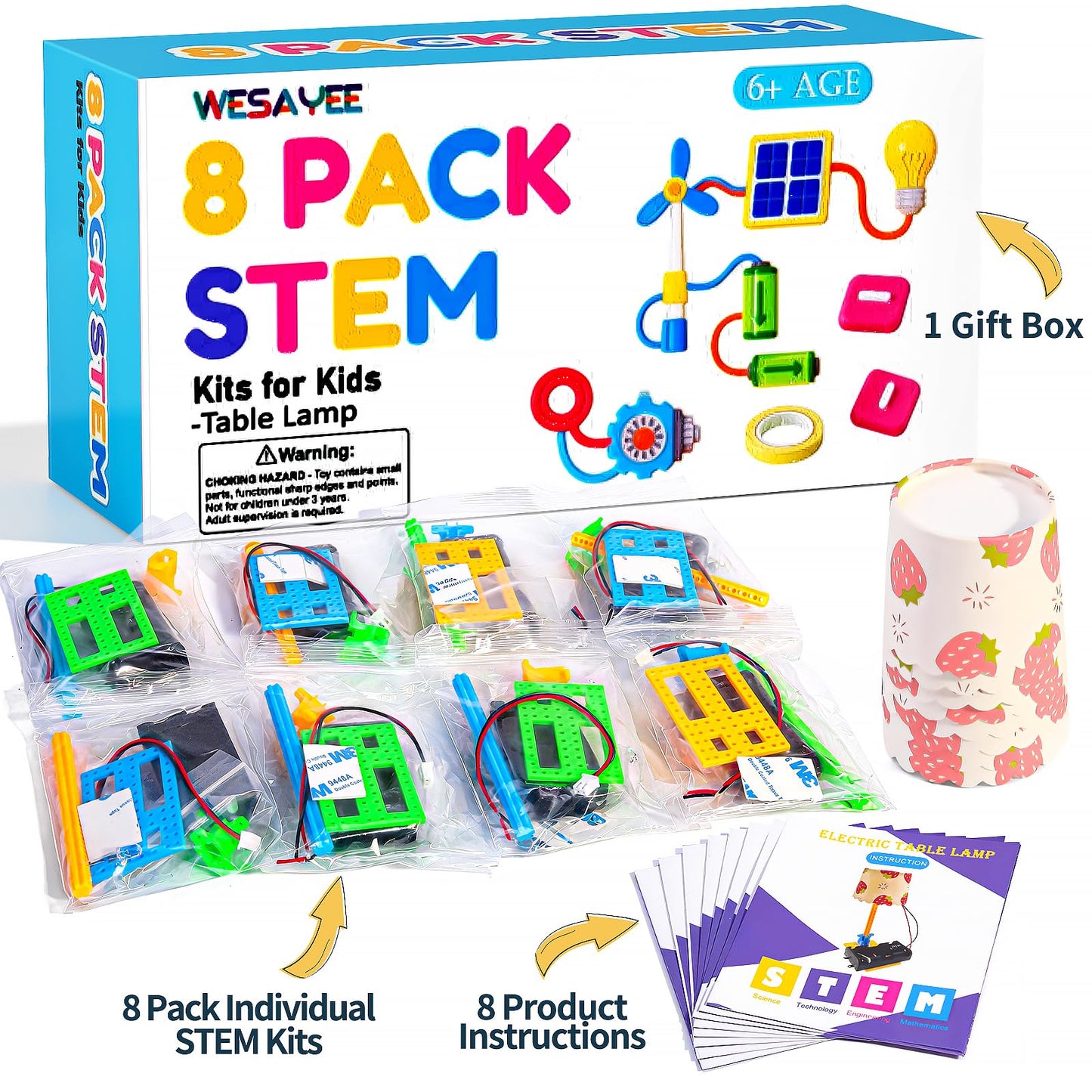 Bulk STEM Kits - 8 Set Electric Light Engineering Circuit Kit, Science Experiments Building Toys for Ages 8-12, STEM Girls Boys Arts and Crafts, Table Lamps for Kids Activities 8-10 10-12 14
