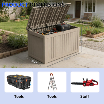 Decksplore 270 Gallon Outdoor Storage Box Resin Deck Box All Weather Waterproof Large Lockable Storage Container Deck Box for Patio Furniture, Garden Tools, Lockable, Grey