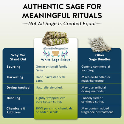 Alternative Imagination California White Sage Smudge Sticks - 3-Pack of 7-Inch Bundles for Home Cleansing,Energy Clearing, Meditation, Witchcraft, Spiritual Gifts,Altar & Smudging-Packaged in the USA