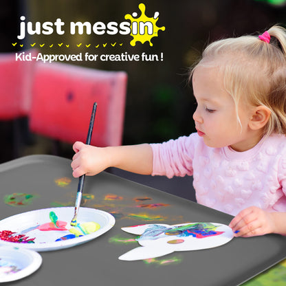 Just Messin' Silicone Art Mat Bundle – 16”x26” Gray & 12”x18” Blue Mats with High .6" Edge, Non-Slip, Heat Resistant for Crafts, Resin,Paint & Jewelry-Making