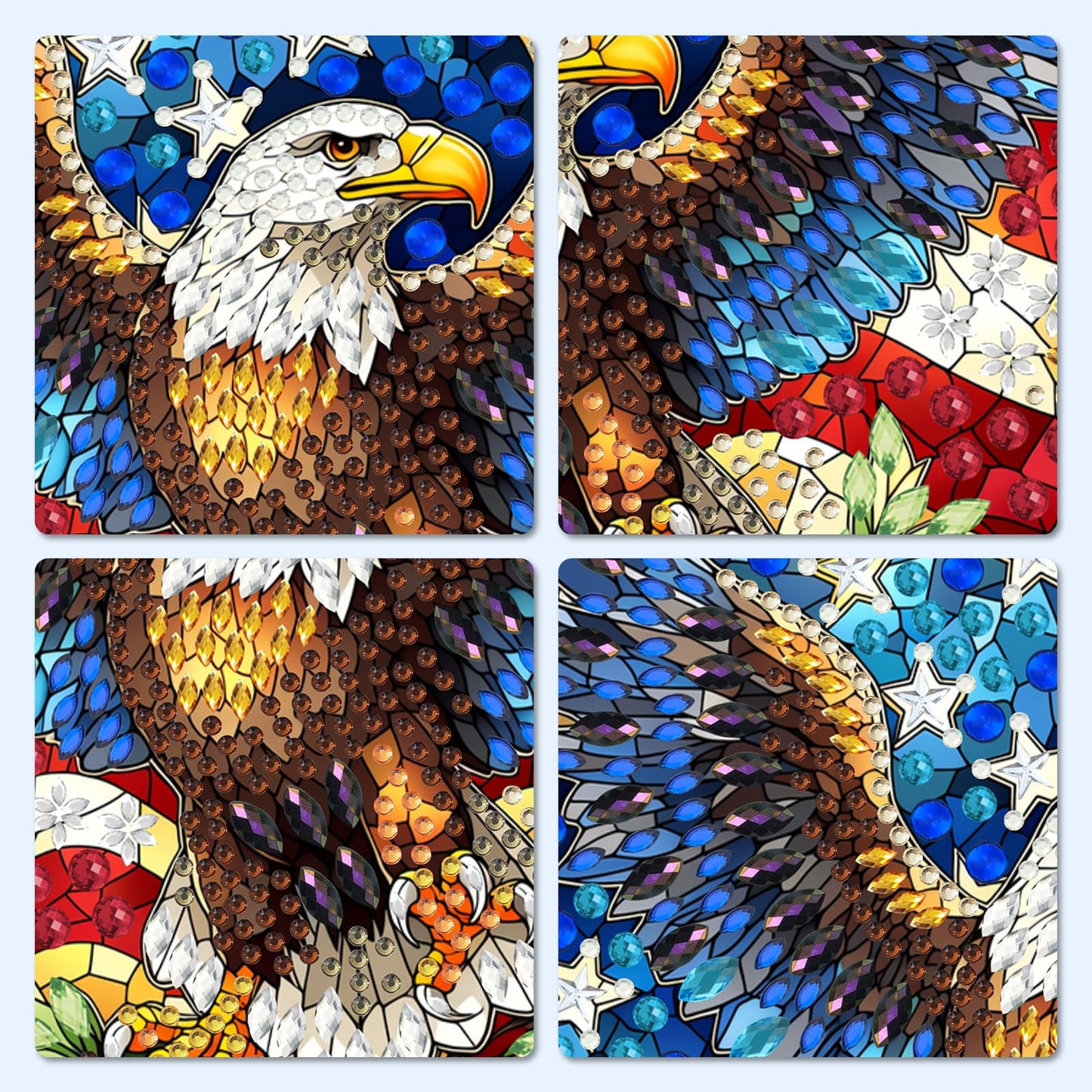MXJSUA American Bald Eagle Diamond Painting Art Window Suncatchers, Diamond Art Kits for Adults Hanging Ornaments with Chain, 5D Special Shape Crystal Diamond Pendant Accessories for Decor Gift
