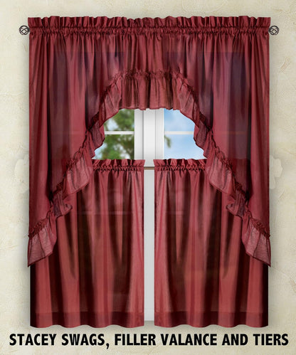 Ellis Curtain Stacey Sheer Tailored Tier Pair Curtains, 56-by-30 Inch, Merlot, 56x30