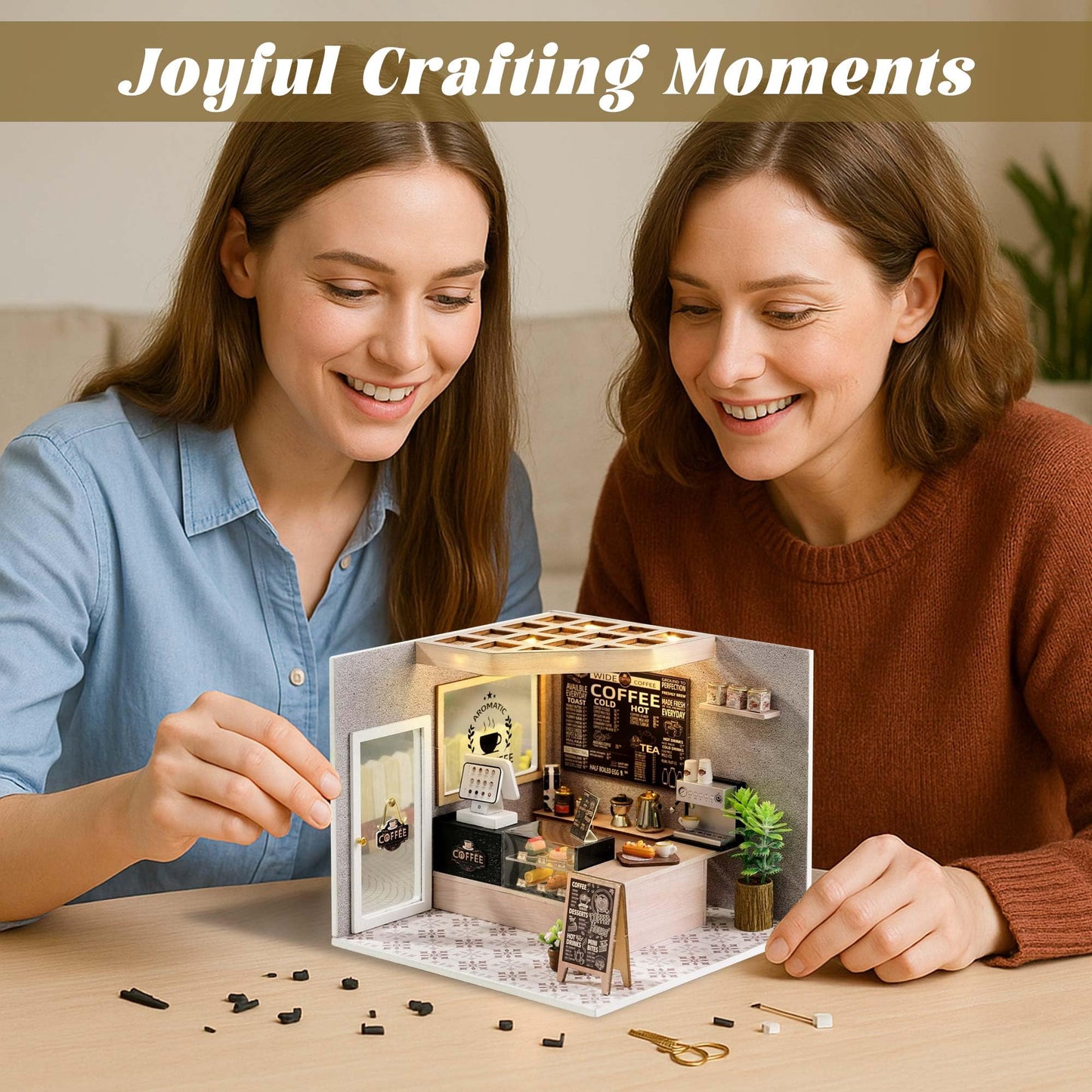 Flever DIY Miniature House Kit, Tiny Home Kit with LED Light, Mini House Build Craft Kits for Adults and Teens, Home Decor Creative Gift for Family/Friends (Leisurely Coffee Shop)
